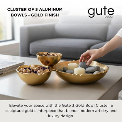 Set Of 3 Gold Clusters And A Decorative Tray