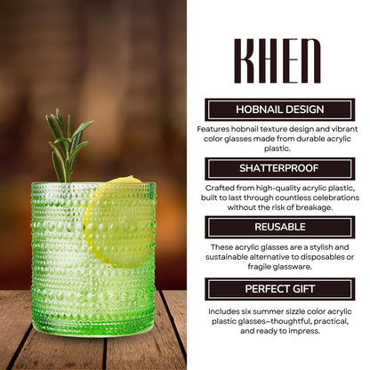 Set of 6 Hobnail Glasses for Summer Colors