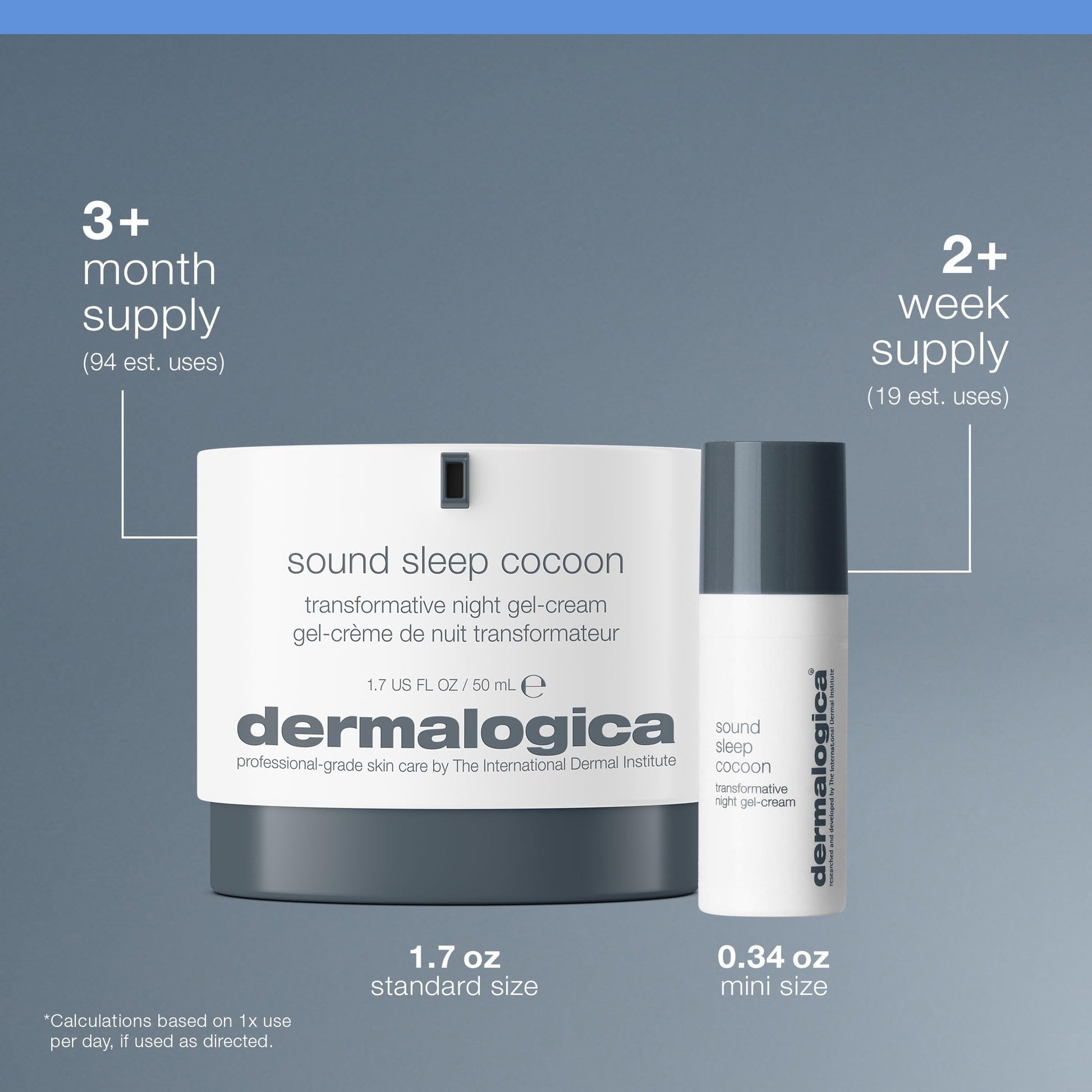 Dermalogica sound sleep cocoon night gel-cream packaging with white jar and bottle, logo on box on Tampa Home & Garden Store