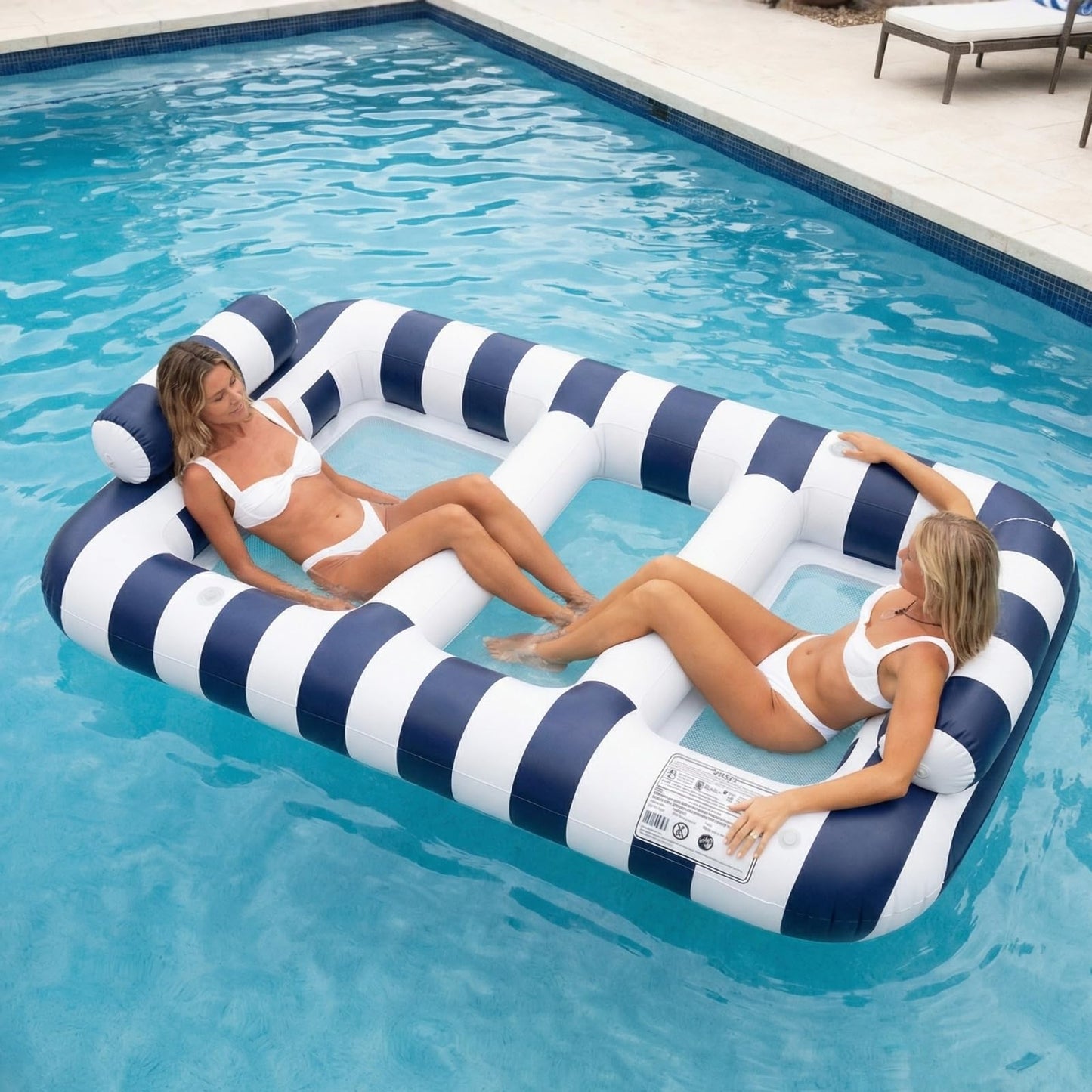 Navy Blue Twin Hammock Pool Float And Drink Cups