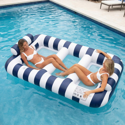 Navy Blue Twin Hammock Pool Float And Drink Cups