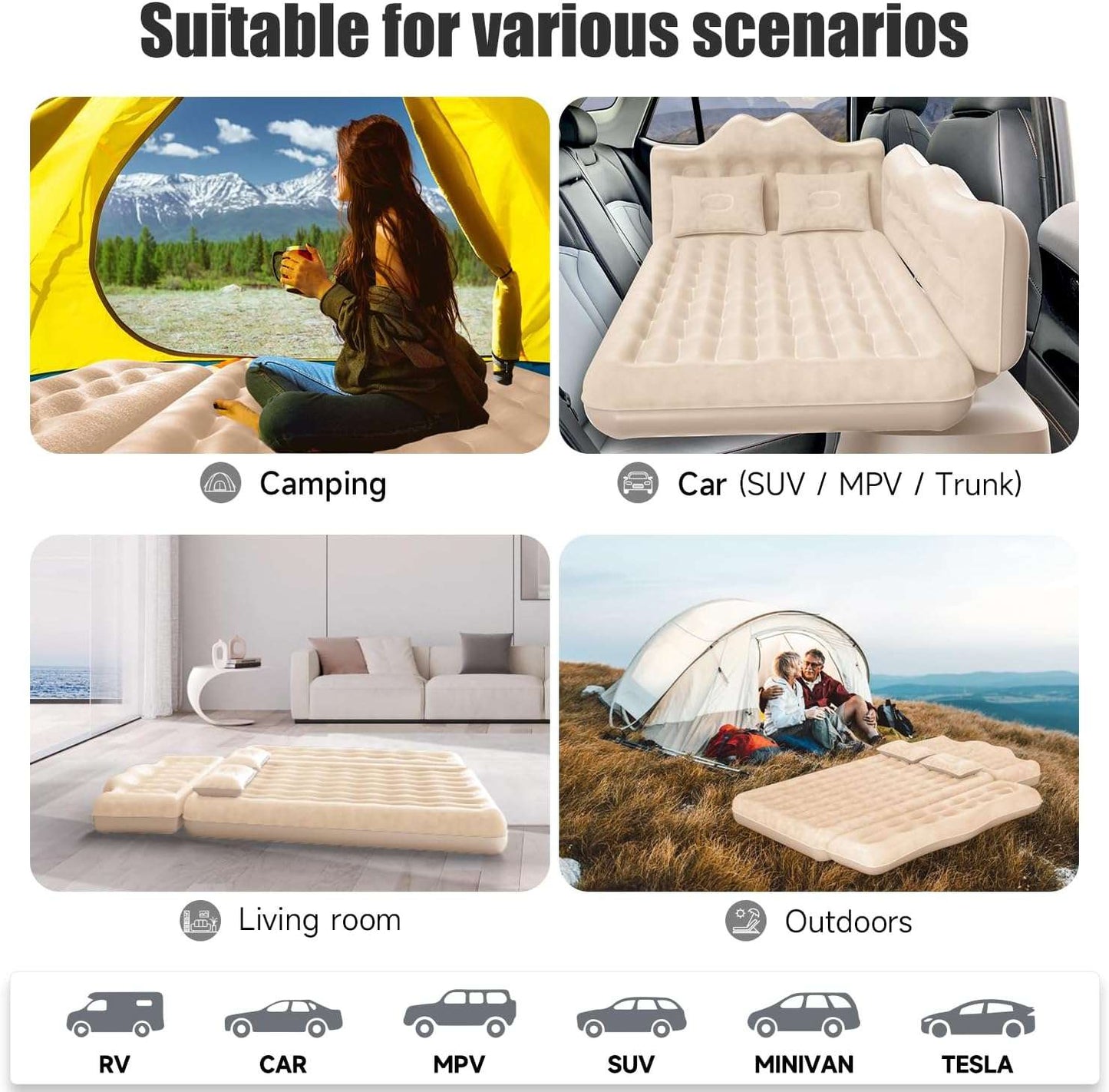 Backseat air mattress by Dikasun Outdoor, beige, 30.31 in width for car SUV or truck on Tampa Home & Garden Store