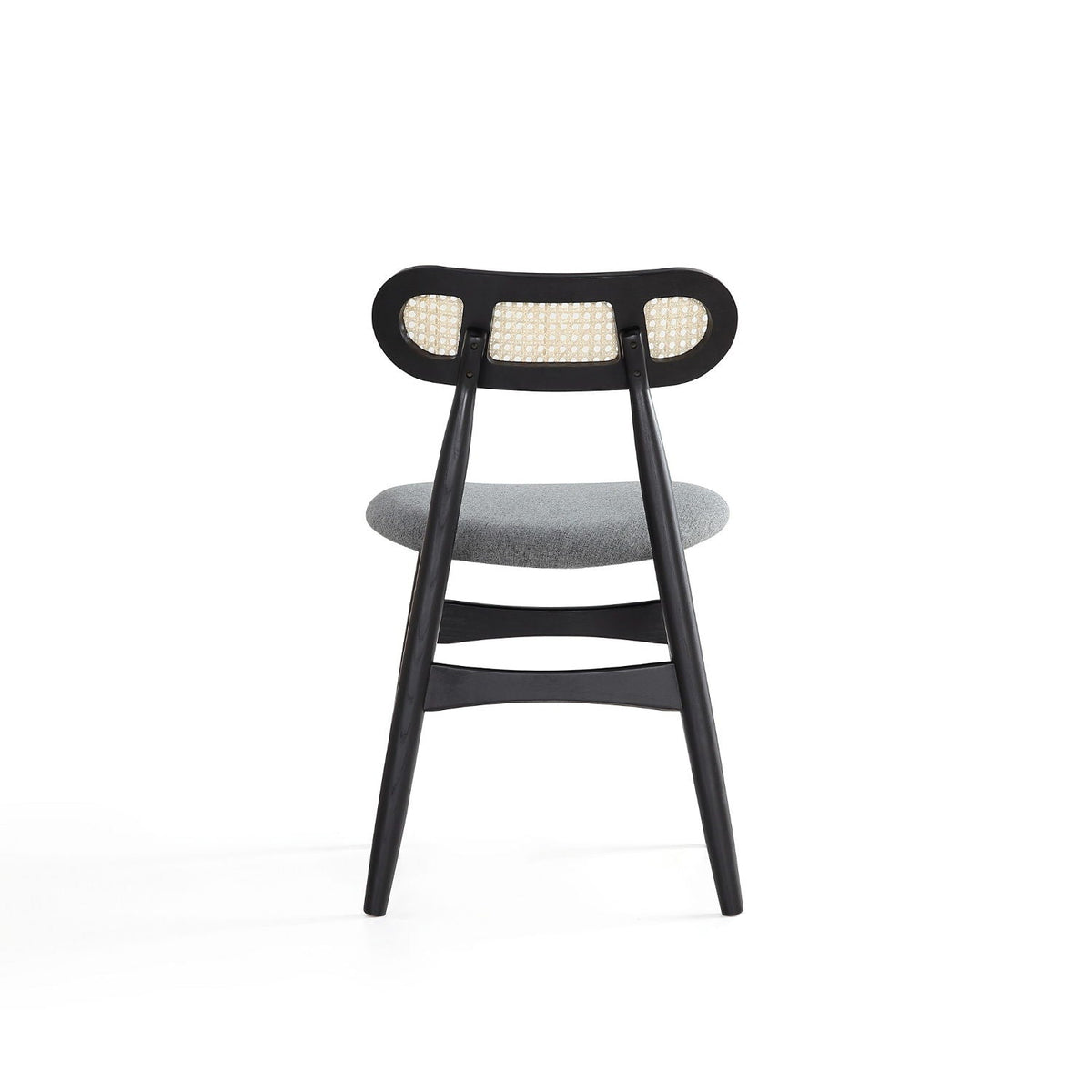Dining chair set with cane backrest, black frame and grey fabric seat on Tampa Home & Garden Store