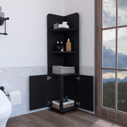 Corner cabinet tall black with 3-tier shelf and 2 doors, HouseOfZazla linen cabinet on Tampa Home & Garden Store