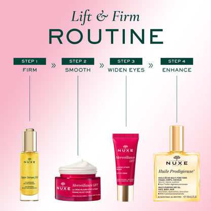 Nuxe Merveillance Lift Velvet Firming Face Cream pink tube among Nuxe products on background on Tampa Home & Garden Store