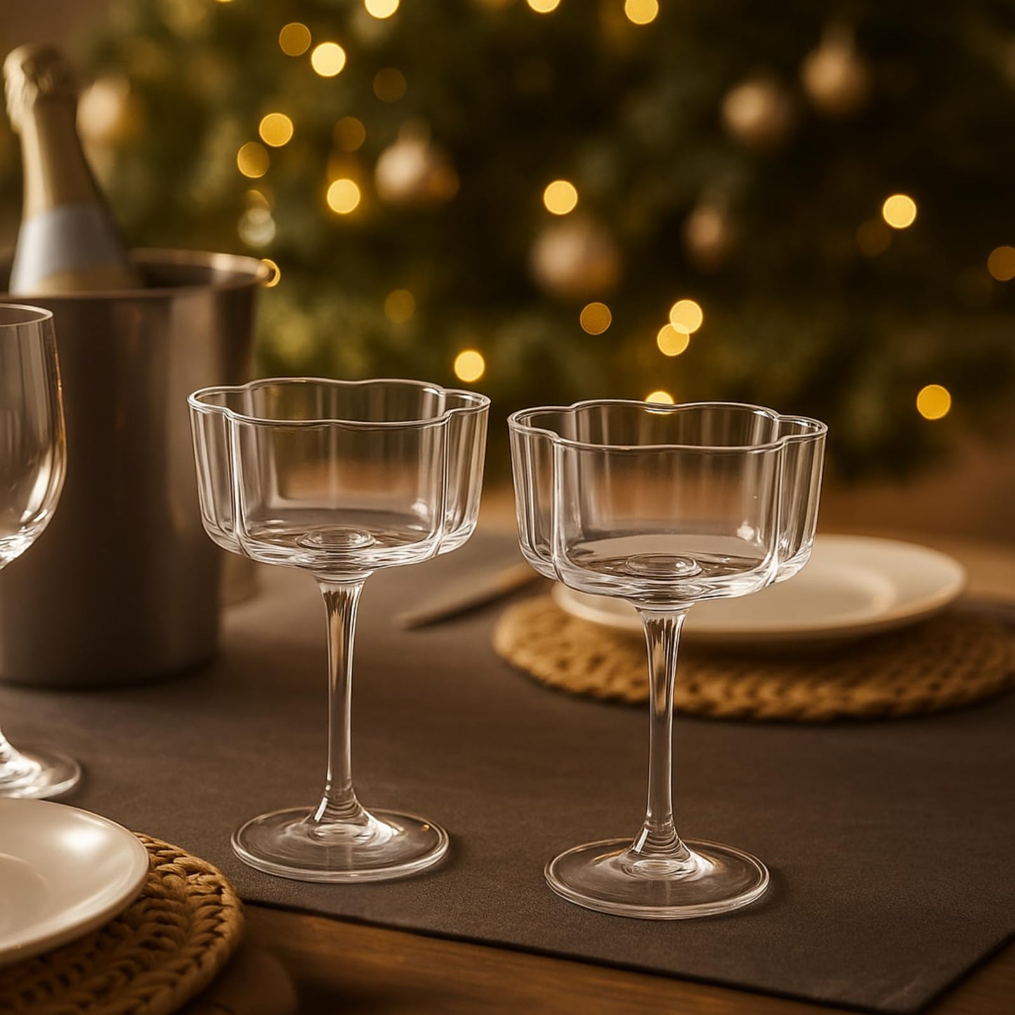 Flower Wave Cocktail Coupe and Glass Set Of 2
