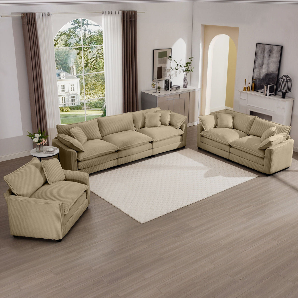 Beige oversized sectional sofa set with deep seats, 3-piece living room set by HouseOfZazla on Tampa Home & Garden Store
