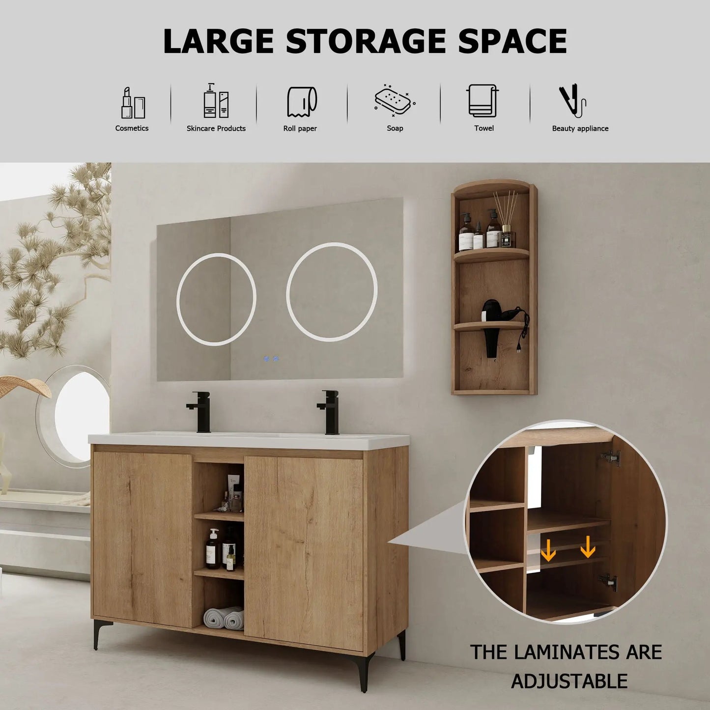 Elegant 48 Inch Vanity With Double Resin Sink