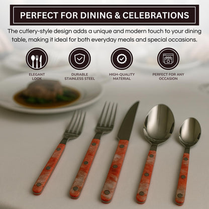 20 Piece Stainless Steel Cutlery Set Red Pattern