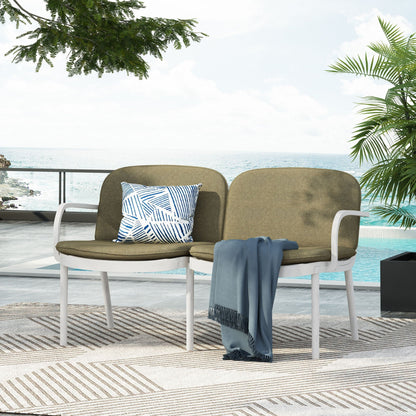 Luna Outdoor Patio Loveseat two-seat brown cushions, white frame by HouseOfZazla on Tampa Home & Garden Store