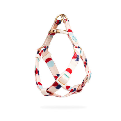 Pet Zen Y-shaped chest strap dog harness, pastel nylon with gold hardware on Tampa Home & Garden Store