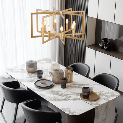 27' Modern Golden Geometric 8-Light Chandelier by HouseOfZazla, gold square frame with eight bulbs on Tampa Home & Garden Store
