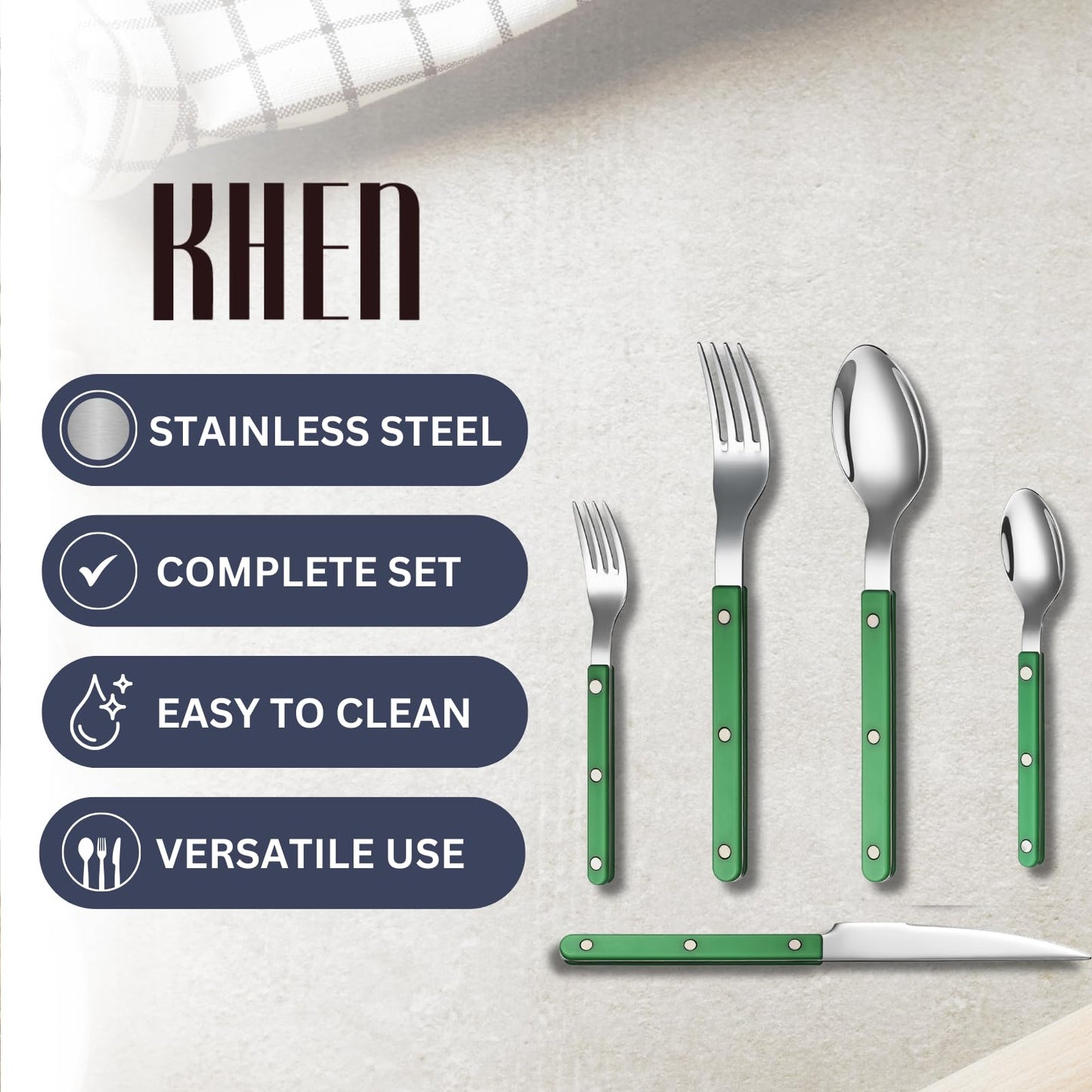 Green Stainless Steel Flatware Set of 20 Pieces