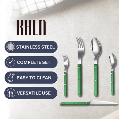 Green Stainless Steel Flatware Set of 20 Pieces