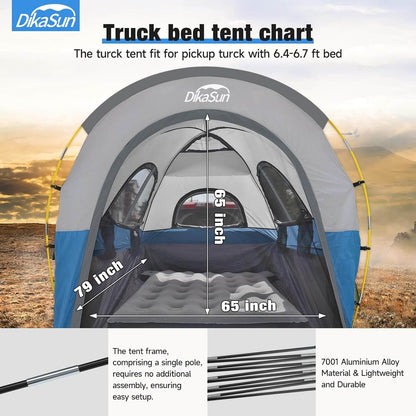 5.5-6.7 ft Dikasun Outdoor truck bed tent with blue body and awning on Tampa Home & Garden Store