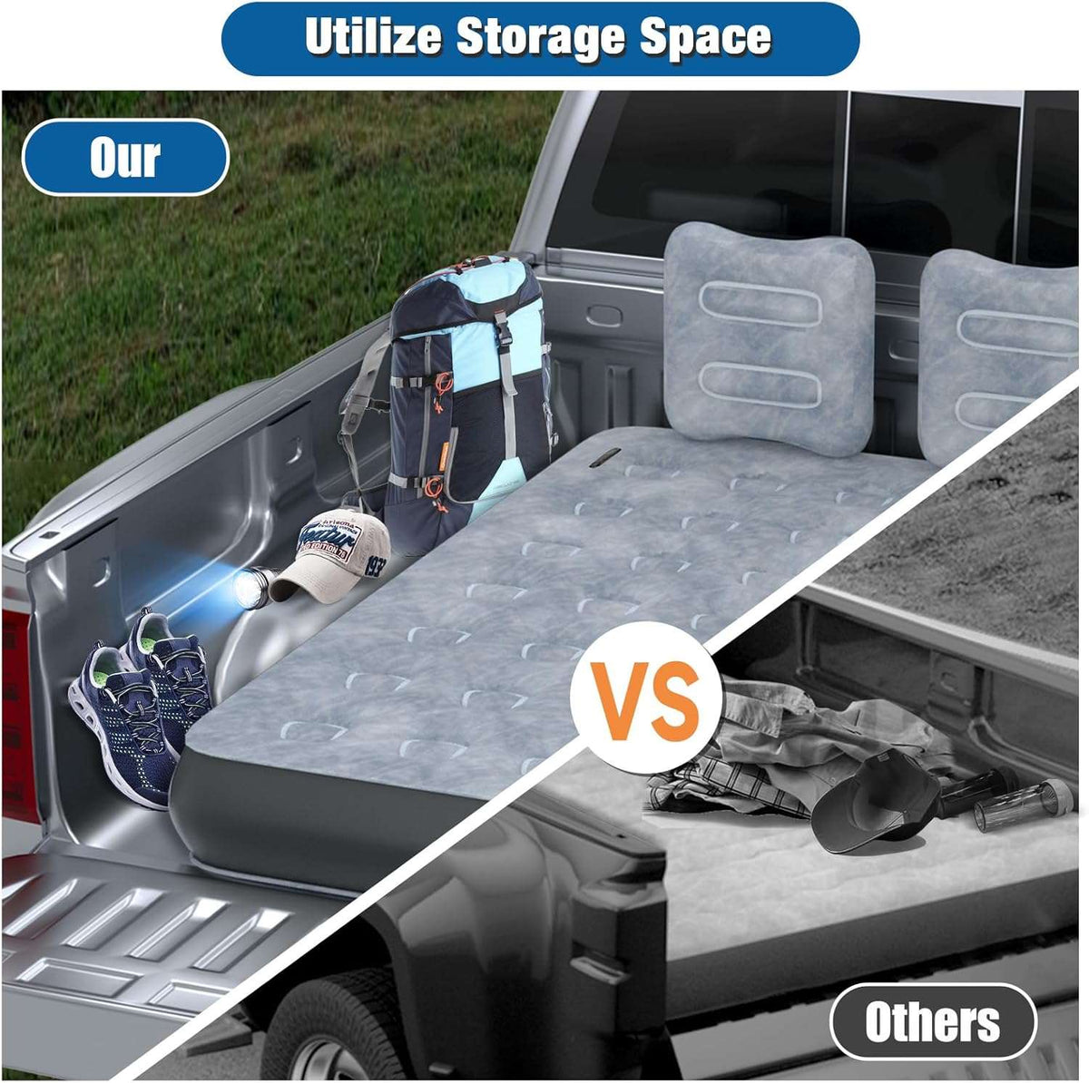 Umbrauto truck bed air mattress full-size 5.5–6.5 ft with wireless pump in grey on Tampa Home & Garden Store