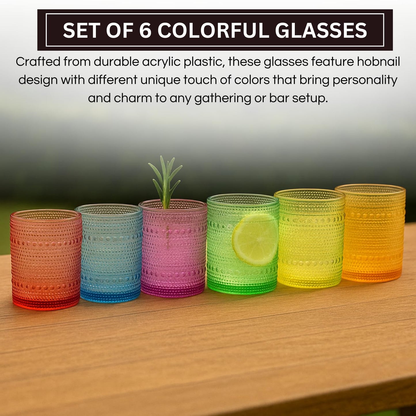 Set of 6 Hobnail Glasses for Summer Colors