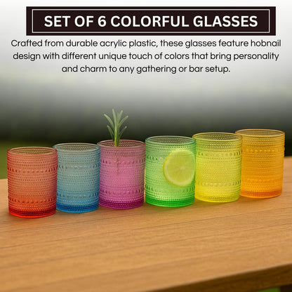 Set of 6 Hobnail Glasses for Summer Colors