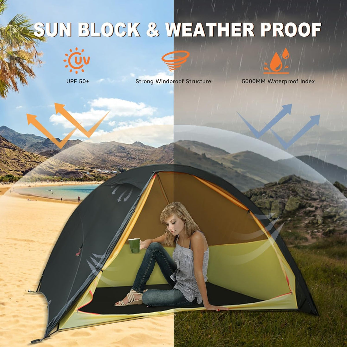 Umbrauto 4-Person Ultralight Camping Tent, dark green exterior, waterproof 3-season dome on Tampa Home & Garden Store