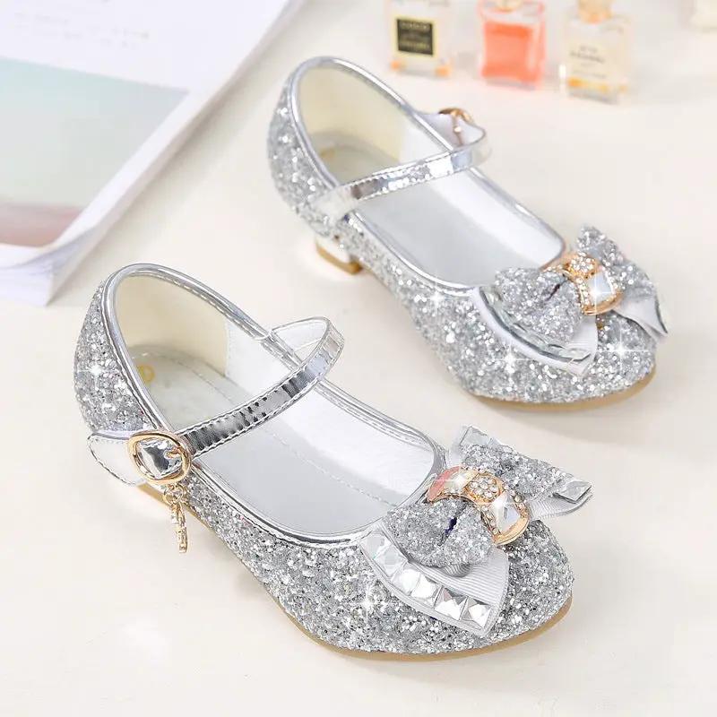 Girls Rhinestone Bow High Heel Shoes Princess