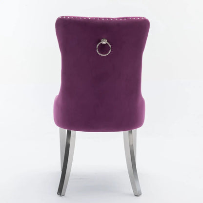 Nikki contemporary upholstered dining chair set of 2, purple velvet back with ring pull on Tampa Home & Garden Store
