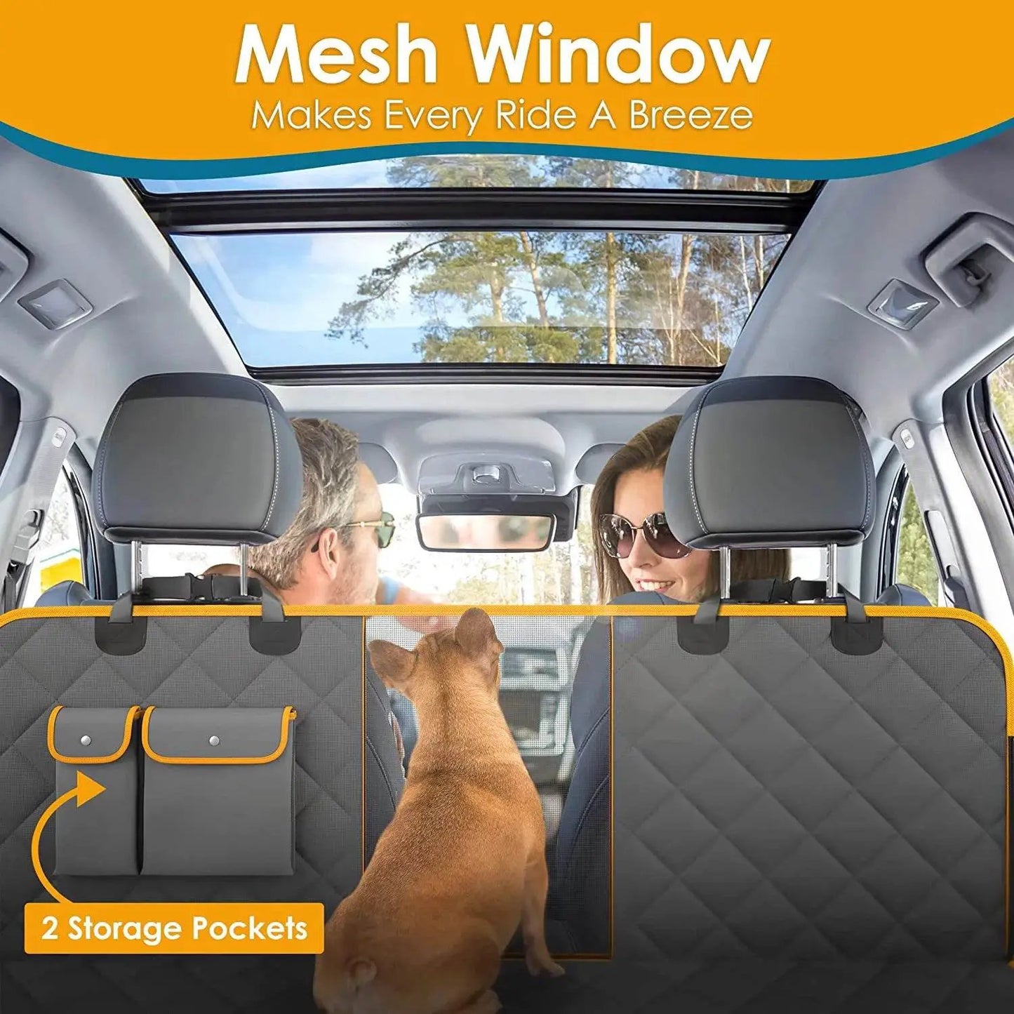 Luxury Dog Car Seat Cover Hammock by The Max & Rex Collection, gray quilted 2 storage pockets on Tampa Home & Garden Store