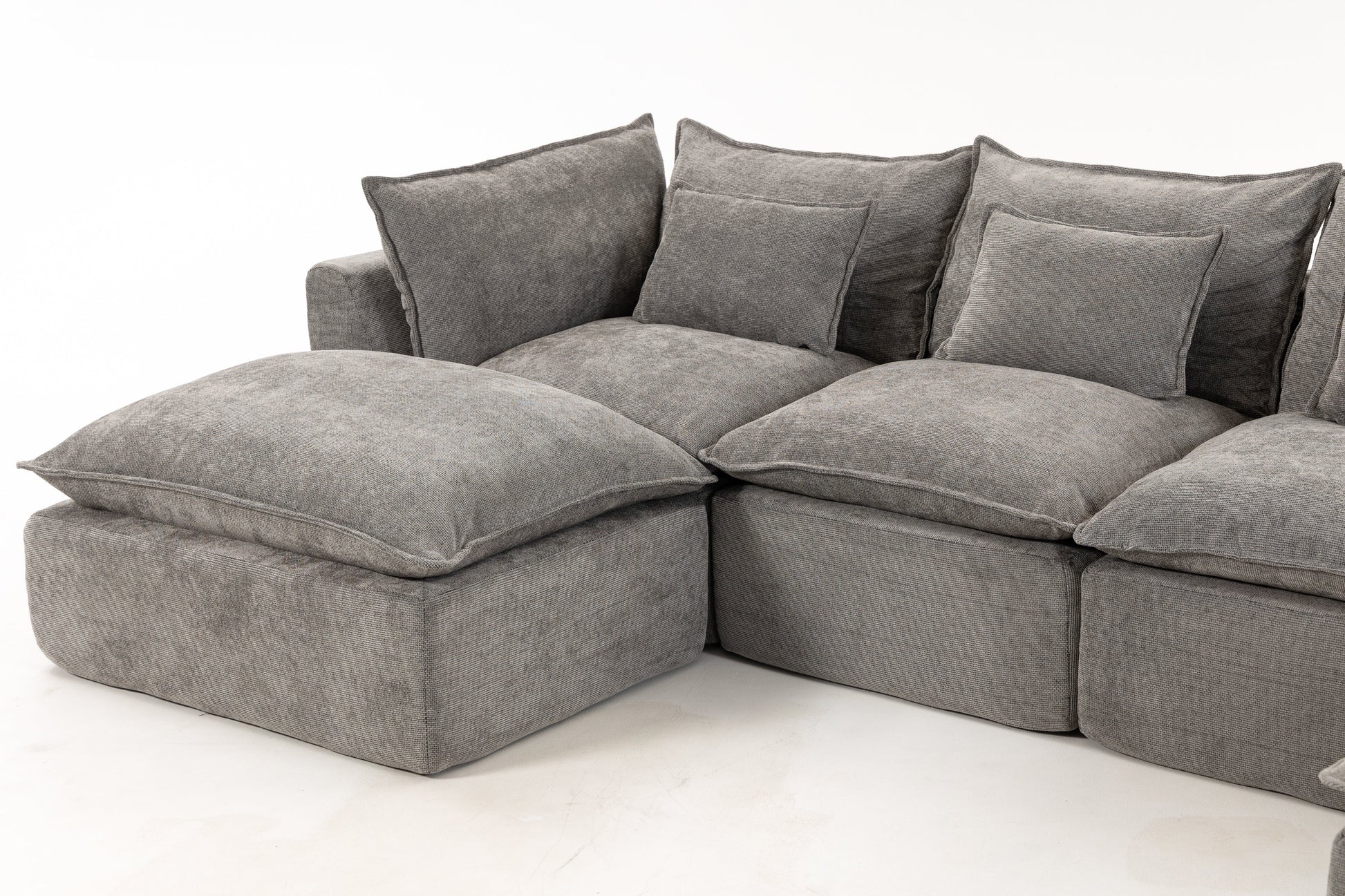 Modular sectional sofa 129.8in width with 2 ottomans in gray fabric by HouseOfZazla on Tampa Home & Garden Store