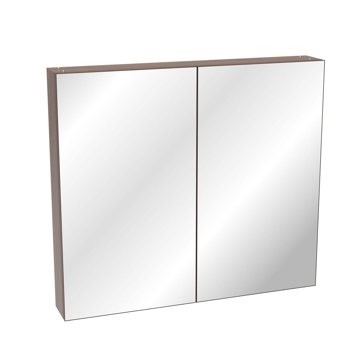 Two-door mirrored medicine cabinet with dark brown wood frame on Tampa Home & Garden Store