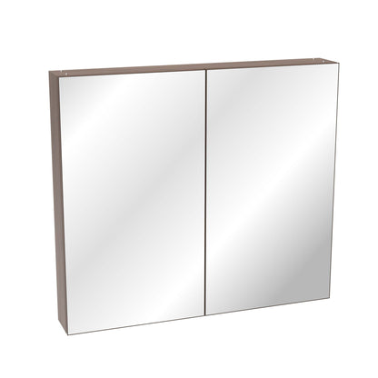 Two-door mirrored medicine cabinet with dark brown wood frame on Tampa Home & Garden Store