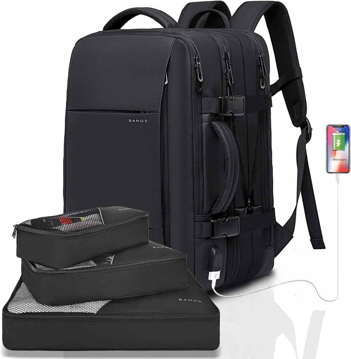 Expandable Travel Backpack 26–45L Laptop Duffel Bag Moktan Sabai black USB port on Tampa Home & Garden Store