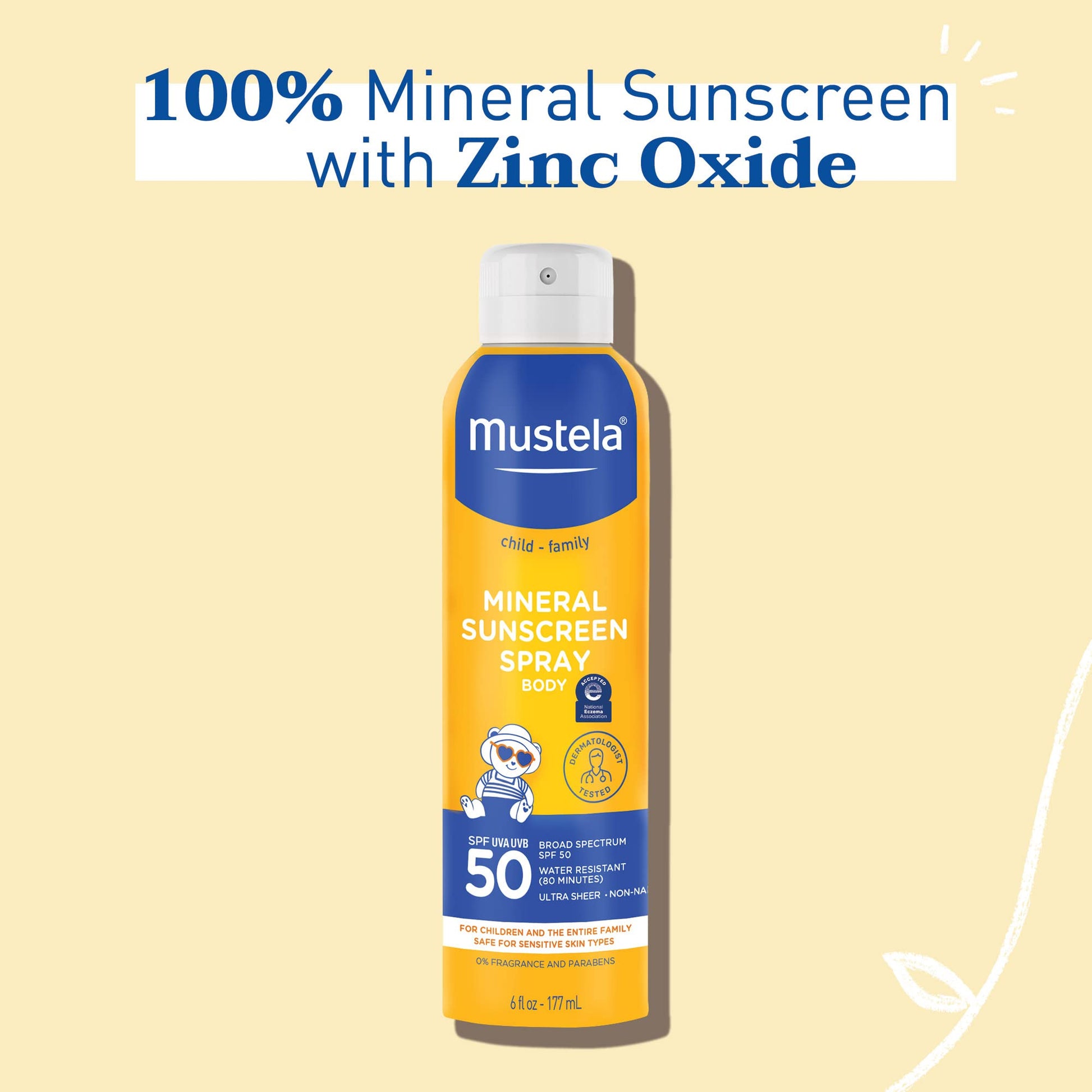 Mustela sunscreen bottle with orange body and blue label on Tampa Home & Garden Store