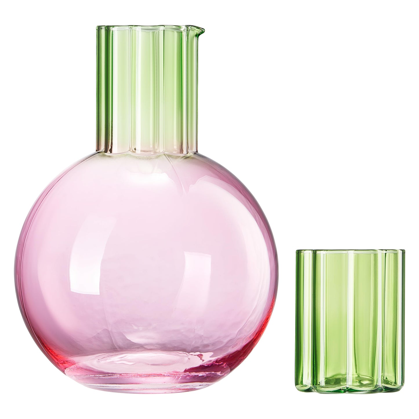 Colorful Carafe and Ribbed Flower Tumbler Set