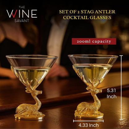 Stag Antler Cocktail Glasses Set of Two Gold