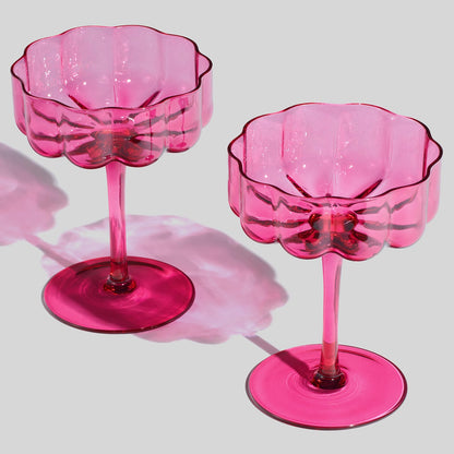 Vintage Pink Glass Coupe and Martini Set of Two