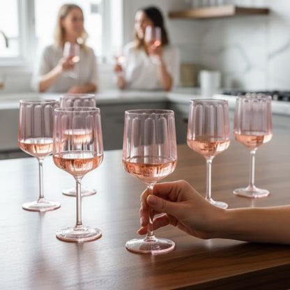 Pink Acrylic Stemmed Goblets Set and Six Glasses