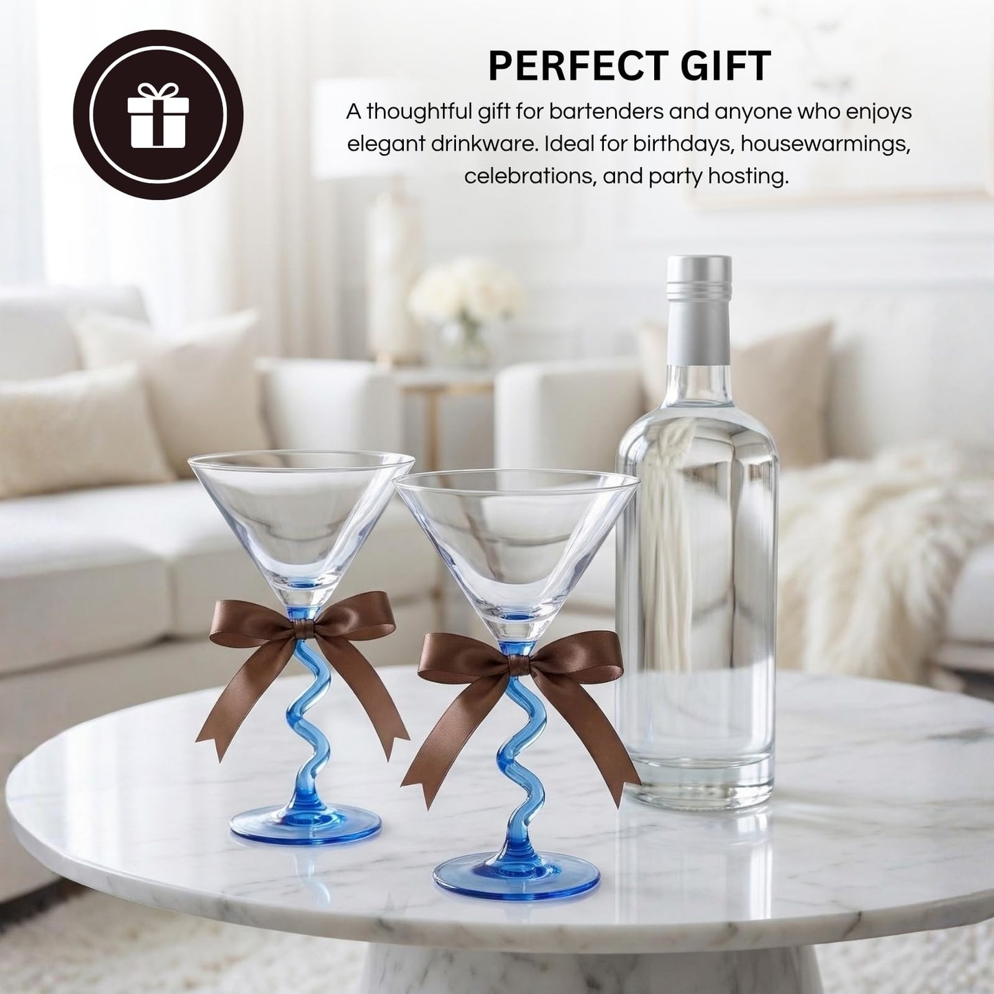 Blue Spiral Stem Martini Glass Set of 2