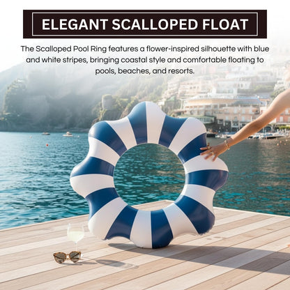 Modern blue and white scalloped pool float ring