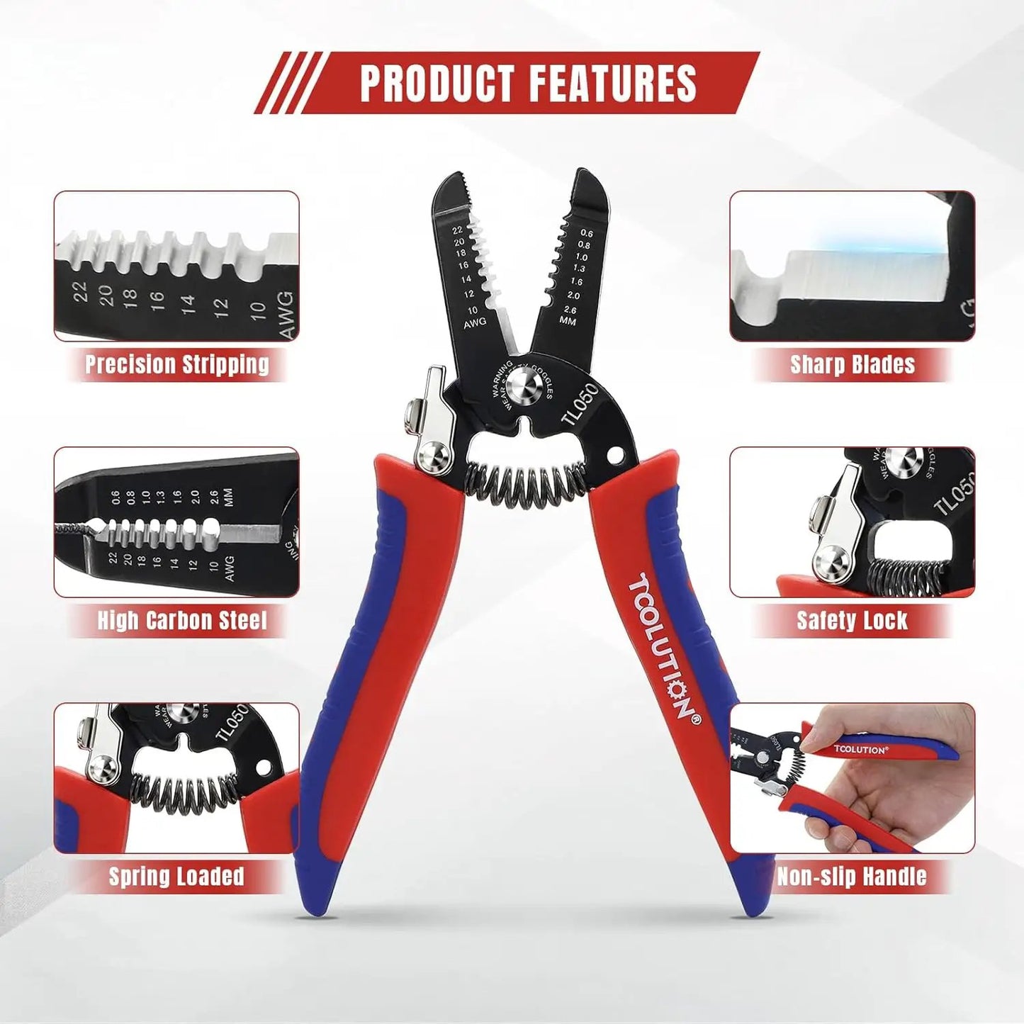 Professional wire stripper and cutter by Kings Outdoor Lighting, red/blue non-slip handles on Tampa Home & Garden Store