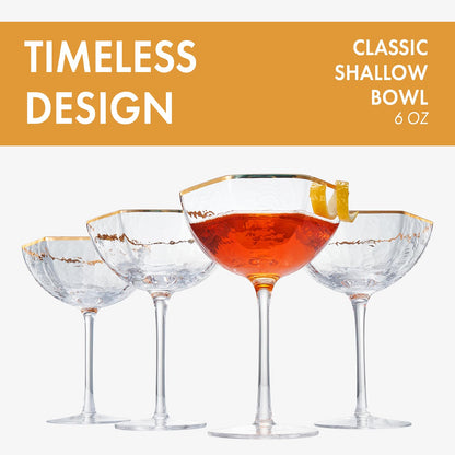 Art Deco Champagne Cups and Gold Rim Set of Four