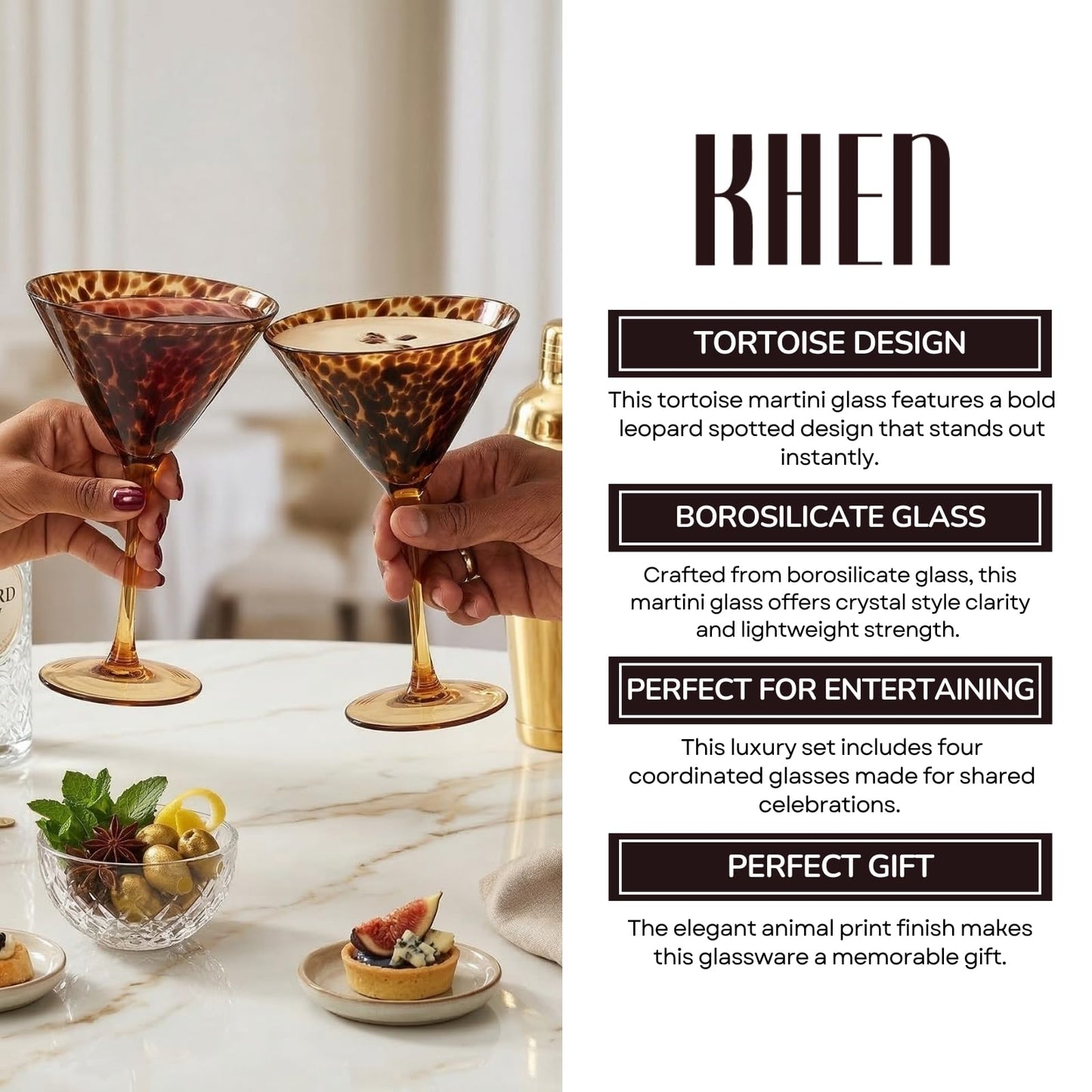 Tortoise Leopard Print Martini Glass Set of 4