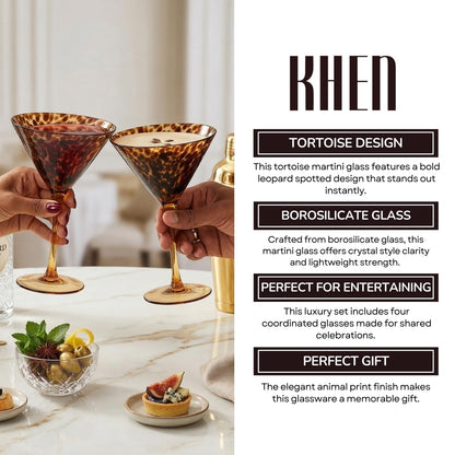 Tortoise Leopard Print Martini Glass Set of 4