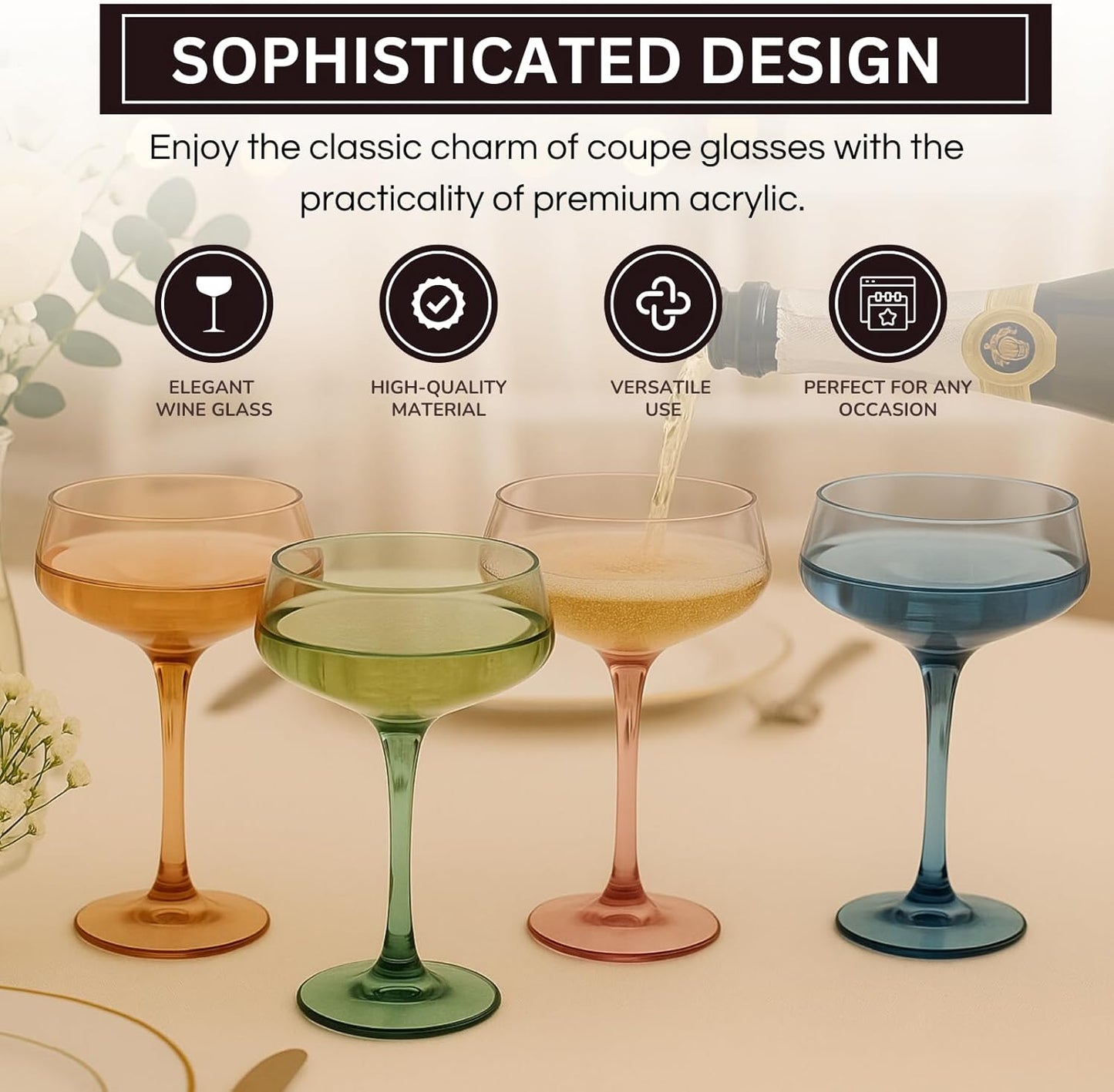 Set of Four Soft Modern Acrylic Coupe Glasses
