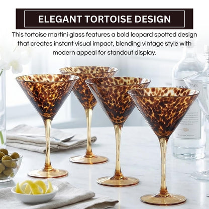 Tortoise Leopard Print Martini Glass Set of 4