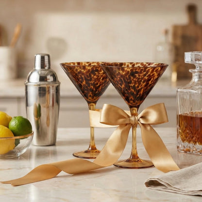 Tortoise And Leopard Print Martini Glass Set