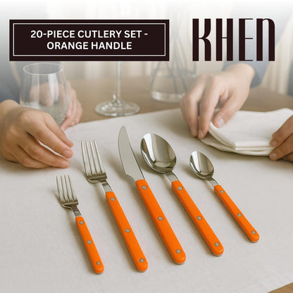 Premium 20 Piece Orange Stainless Steel Flatware