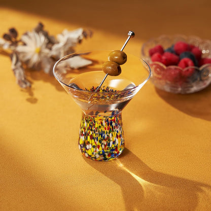Hand Blown Stemless Confetti and Martini Glasses