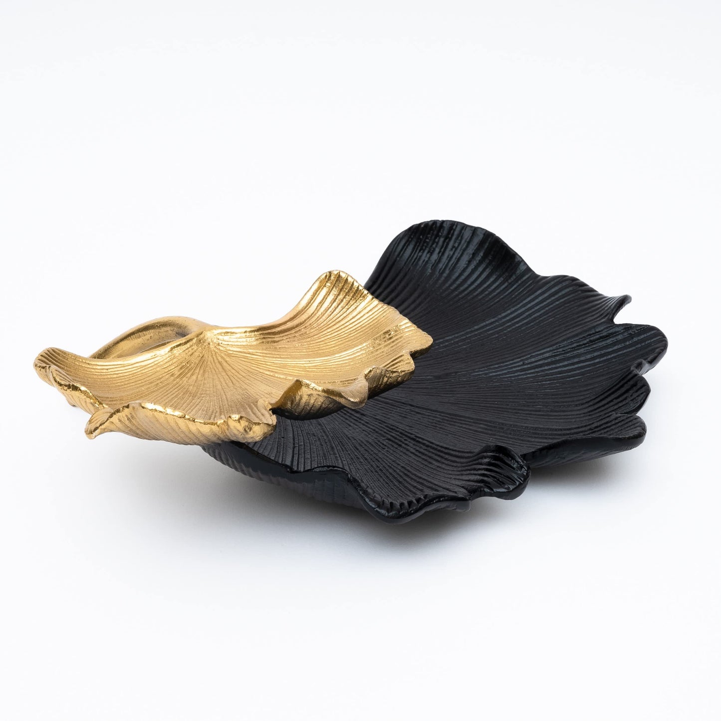 Black and Gold Ginkgo Leaf Two Tier Tray