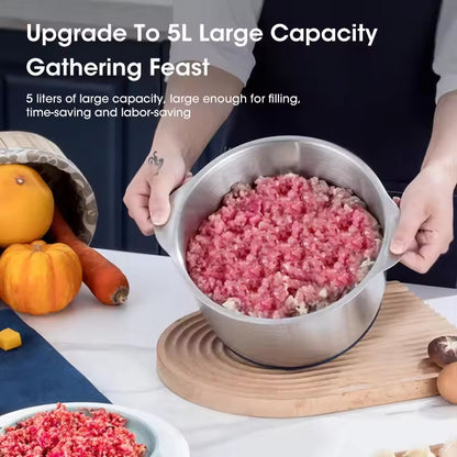 Electric Meat Grinders, 5L Food Processor, Stainless Steel Multifunctional Vegetable Slicer, Kitchen Chopper & Mixer