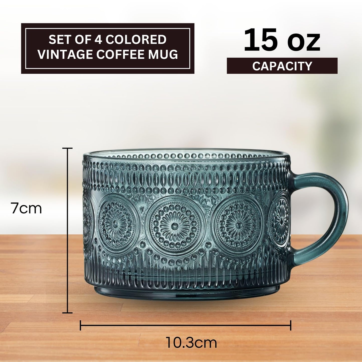 Tonal Hobnail Glass Mugs and Gold Spoons Set of 4