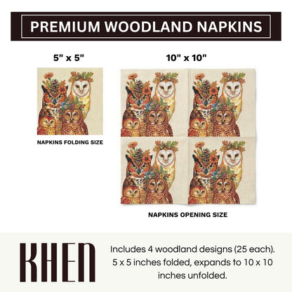 Woodland Owl Napkins and Beige Fall Party Decor